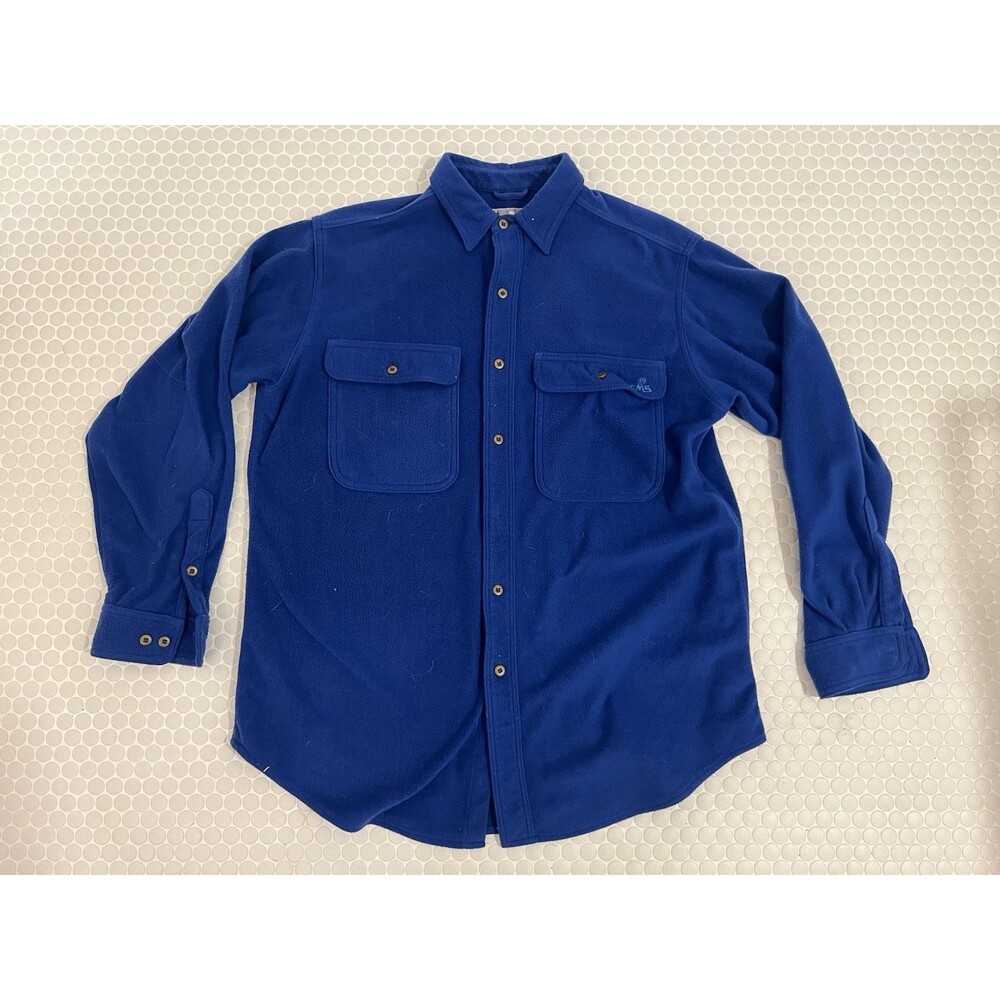 Vintage Men’s L Blue EMS Pinnacle Performance Button Up Fleece Shirt USA Outdoor